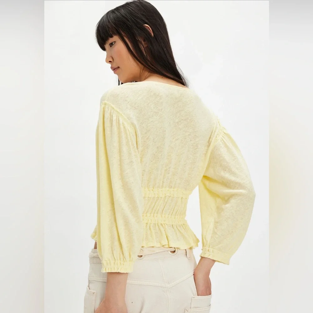 Free People Lets Go Blouse in Summertime Lemonade size Large NWT